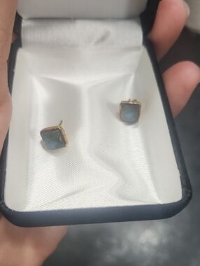 Alexandrite Blue Stone Princess Cut Stud Earrings
